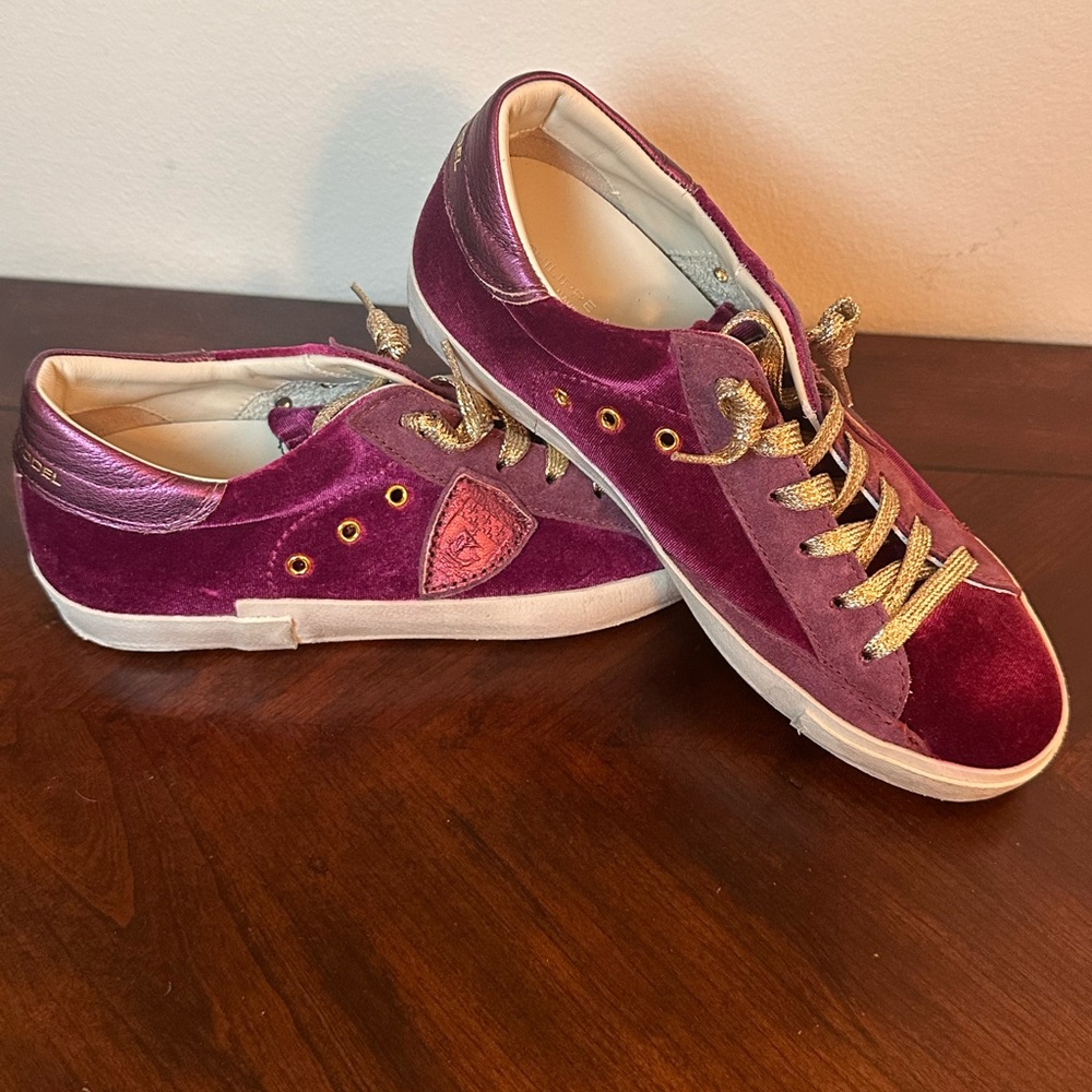 Philippe Model Purple and Gold Velvet Sneakers PRSX - Picture 2 of 7